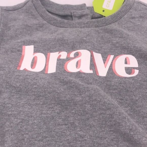 Crazy 8 "Brave" Sweatshirt with White Striped Sleeves, 4T, Gray - Picture 1 of 4